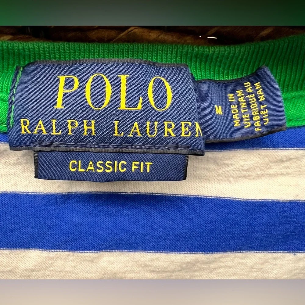 Polo by Ralph Lauren- Mens- Blue, Red,White, and Green Striped Tee,‎ Medium